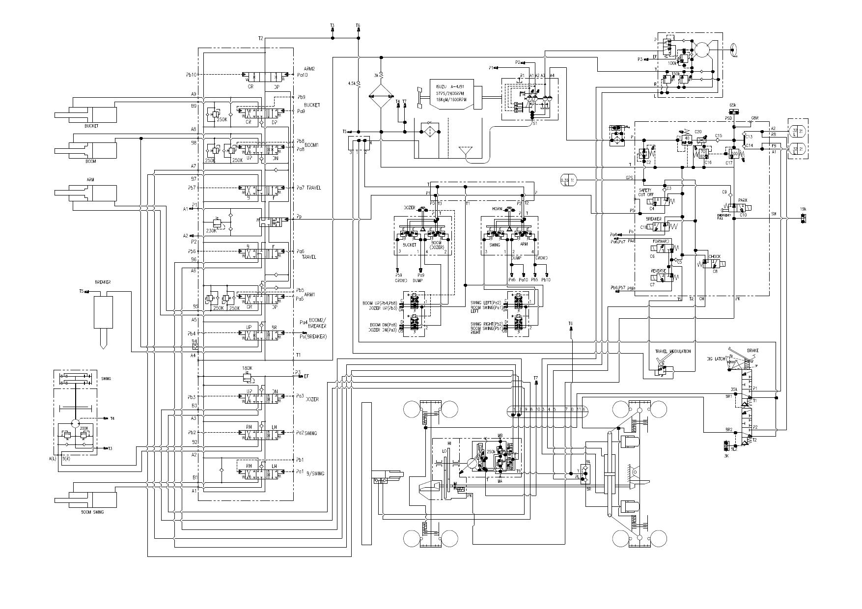 S050W-V HYDRAULIC CIRCUIT DIAGRAM Schematic Daewoo Doosan